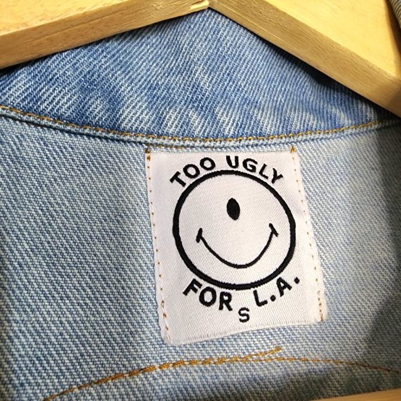 Too Ugly For L.A. Light Blue Denim One-Eyed Smiley Face Trucker Style Jacket - Picture 5 of 6